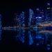 singapore, skyscrapers, nature, city, modern city, architecture, reflection, water, night, black city, black water, black night