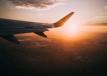 airplane on sky during golden hour