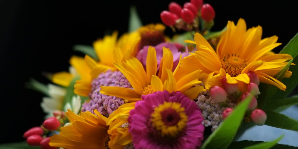 A close up of a bouquet of flowers