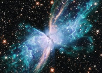 a butterfly shaped object in the middle of a star filled sky